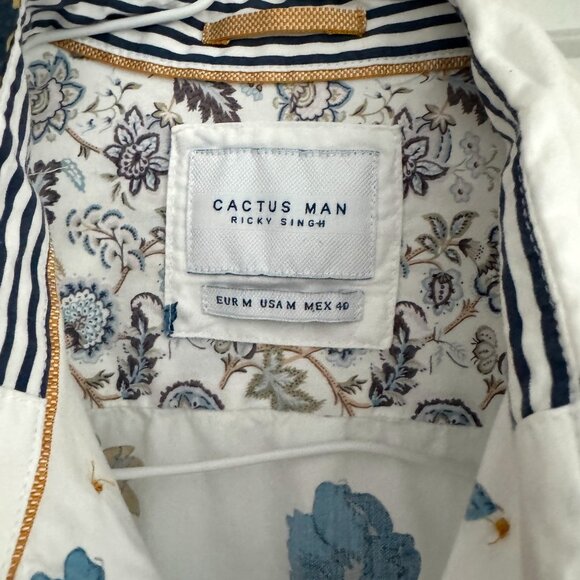 Cactus Man Cotton Summer Shirt Floral White and Green by Ricky Singh Size M - Picture 5 of 7